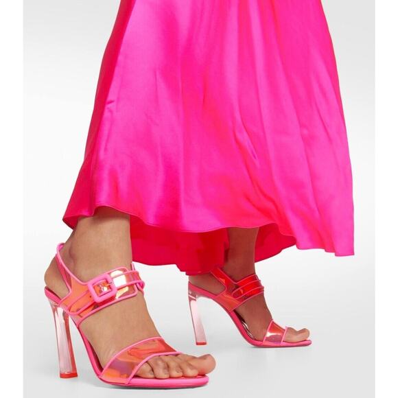 Christian Louboutin Duniss 100mm Leather and PVC Sandals Neon Pink 37 - Picture 10 of 12